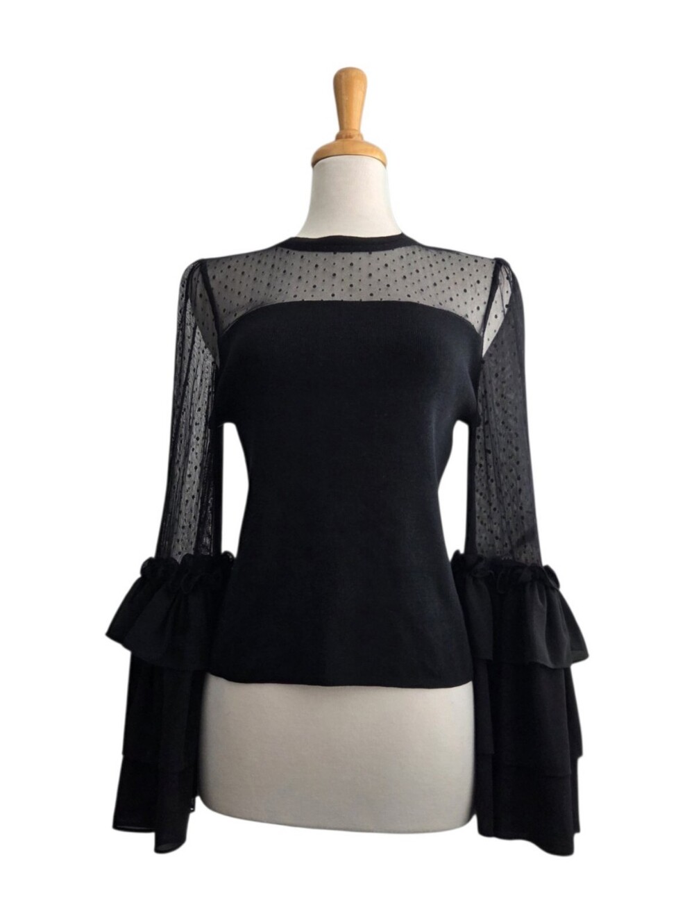 Gracia Black Mesh Bell Sleeve Blouse Women's XL Whimsigoth Vintage